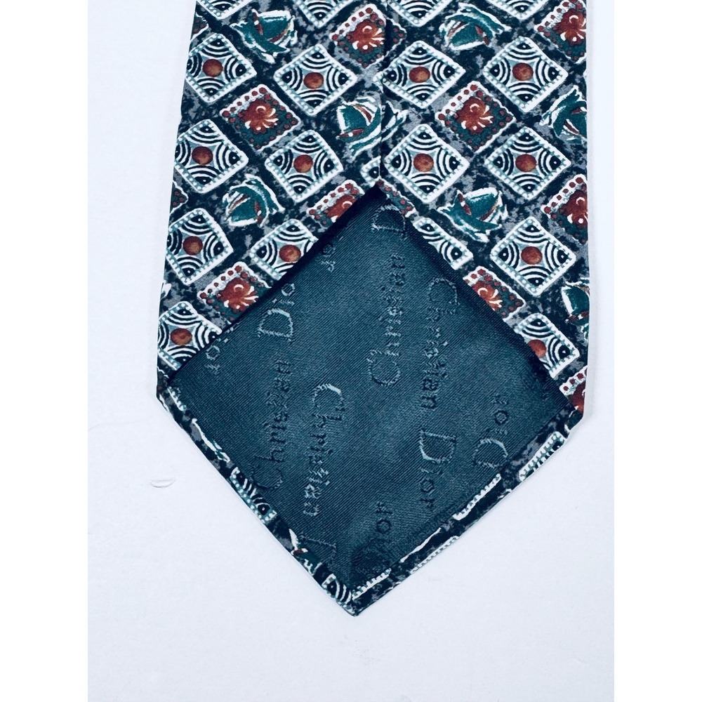 Christian Dior Monsieur Silk Necktie Blue Green Red Geometric Designer Vintage - Picture 7 of 11